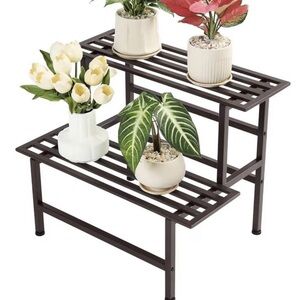 Two-Tier Brown Metal Plant Stand